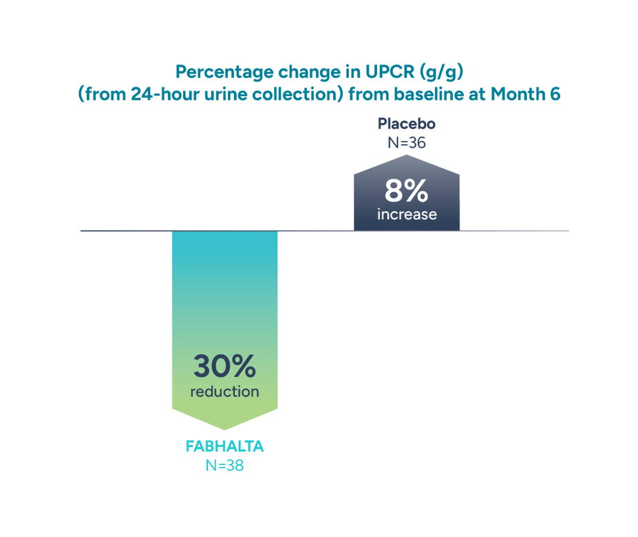 Percentage change in UPCR (g/g) (24-hour urine collection) from baseline at Month 6.